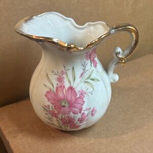Floral Ceramic Pitcher with Gold Accents